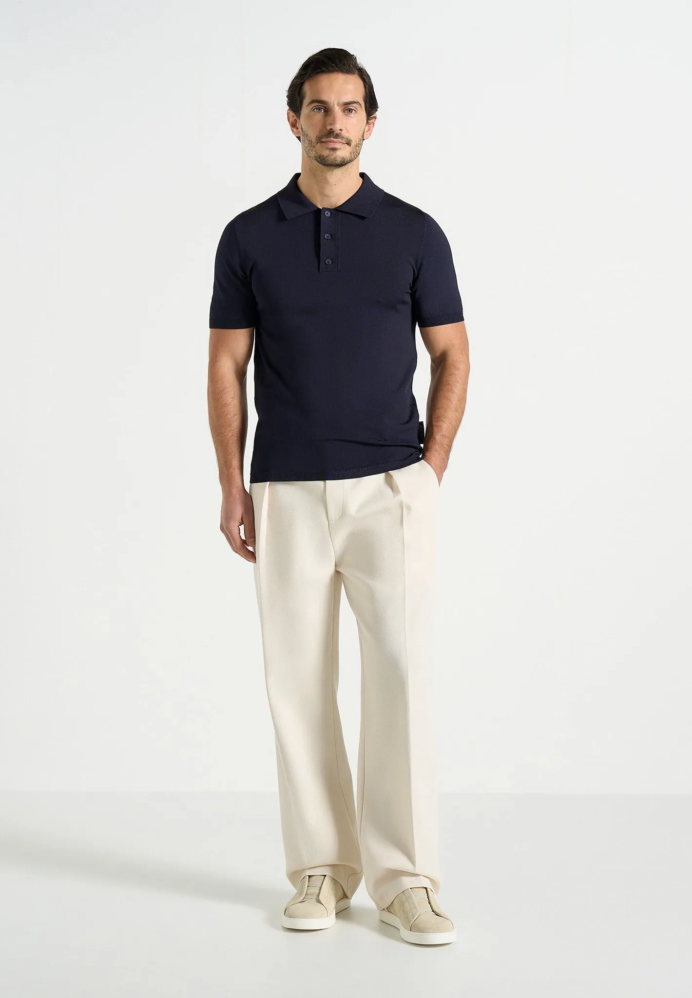 Bryn - Luxe Knitted Polo Top - Navy sold by Maniere De Voir