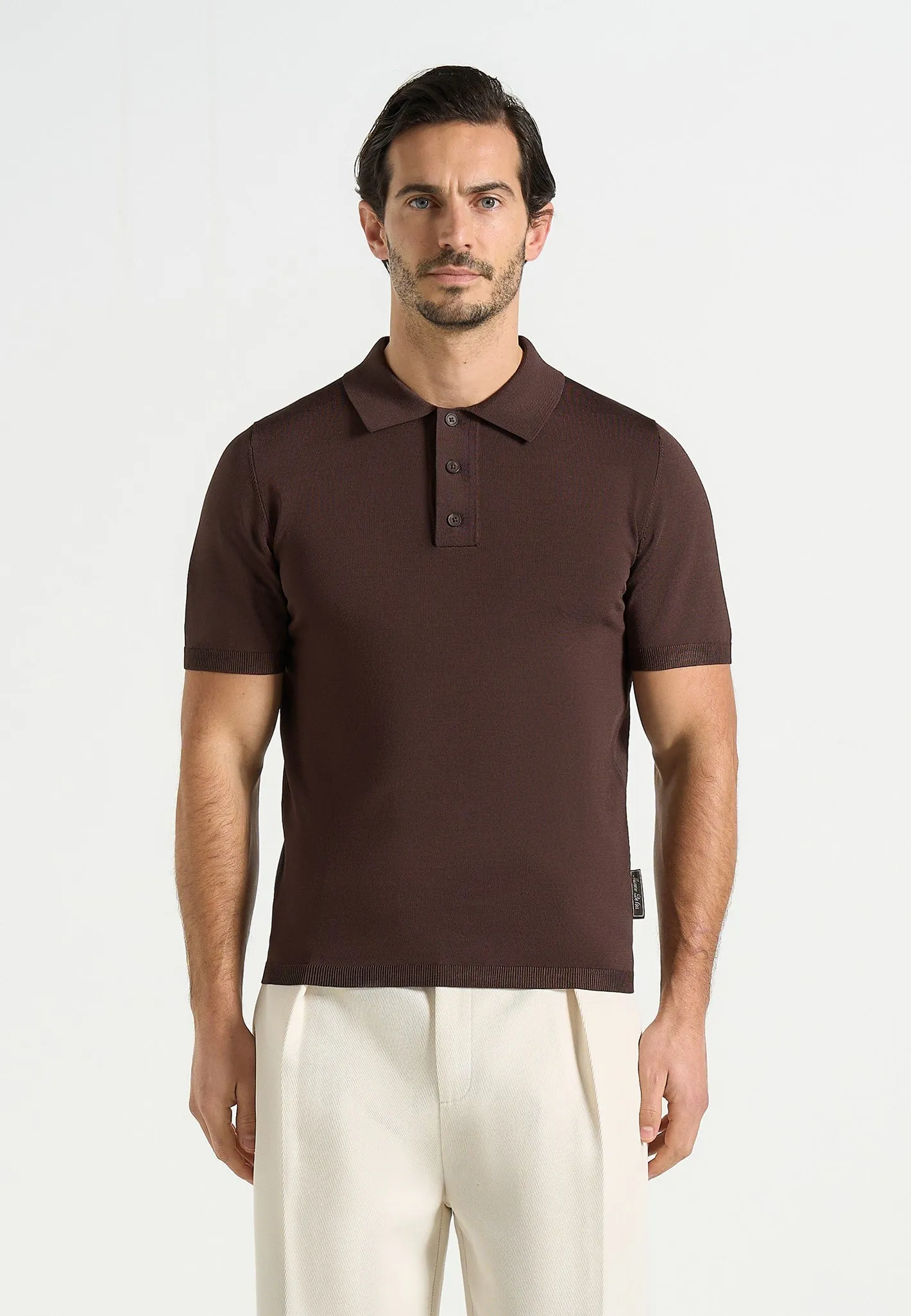 Bryn - Luxe Knitted Polo Top - Brown sold by Maniere De Voir product image thumbnail 2