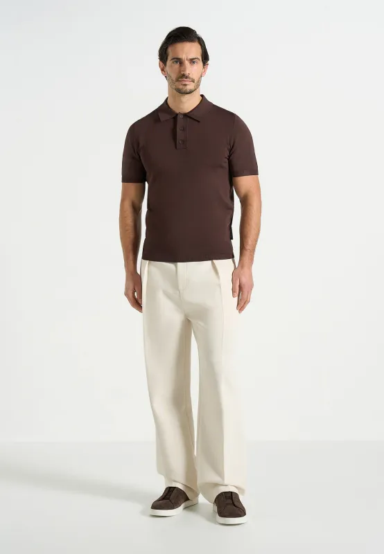 Bryn - Luxe Knitted Polo Top - Brown made by Maniere De Voir
