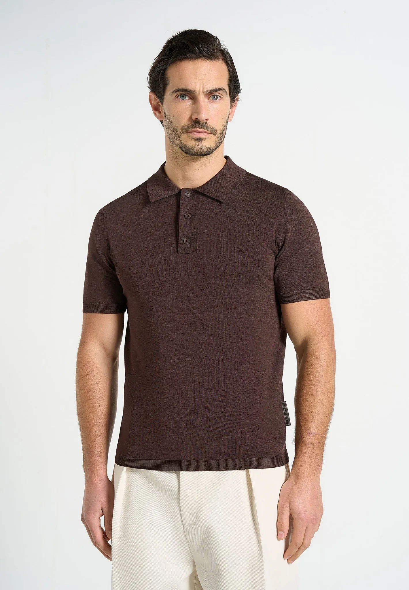 Bryn - Luxe Knitted Polo Top - Brown sold by Maniere De Voir product image thumbnail 4