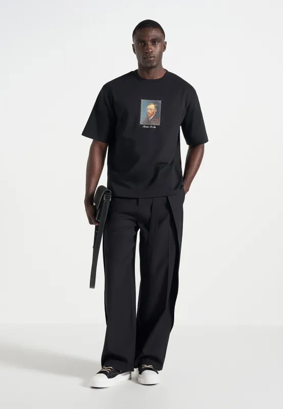 Anders - Cafe Terrace At Night Cotton T-Shirt - Black made by Maniere De Voir