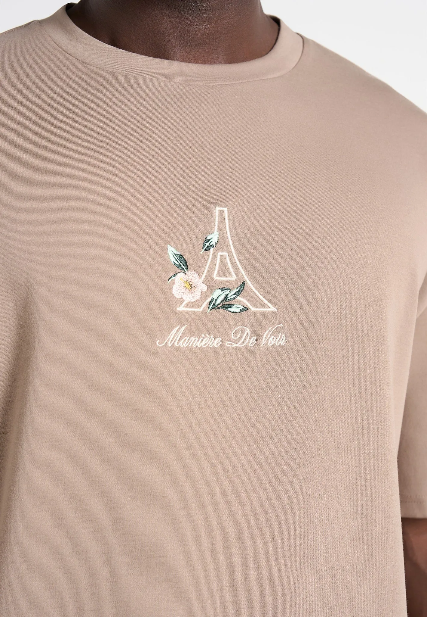 TS008 - Unisex Floral Eiffel Cotton T-Shirt - Taupe sold by Maniere De Voir product image thumbnail 4