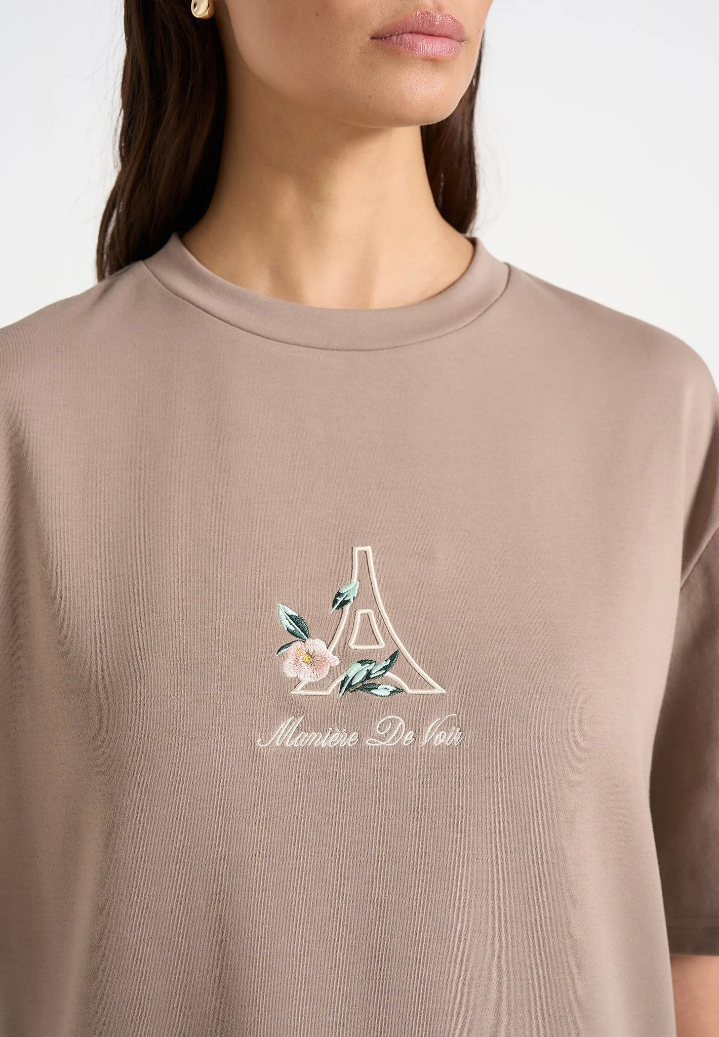 TS008 - Unisex Floral Eiffel Cotton T-Shirt - Taupe sold by Maniere De Voir product image thumbnail 3