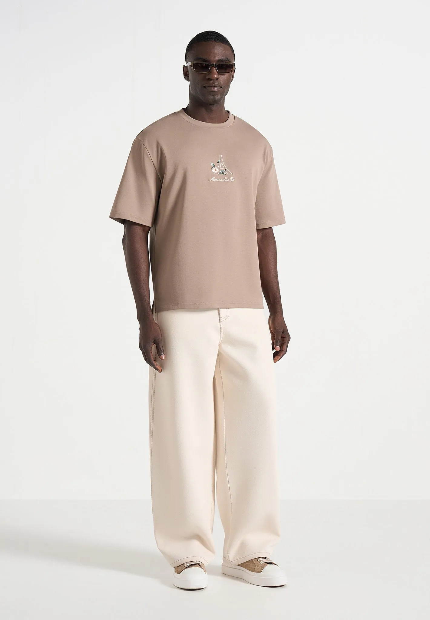 TS008 - Unisex Floral Eiffel Cotton T-Shirt - Taupe sold by Maniere De Voir product image thumbnail 2