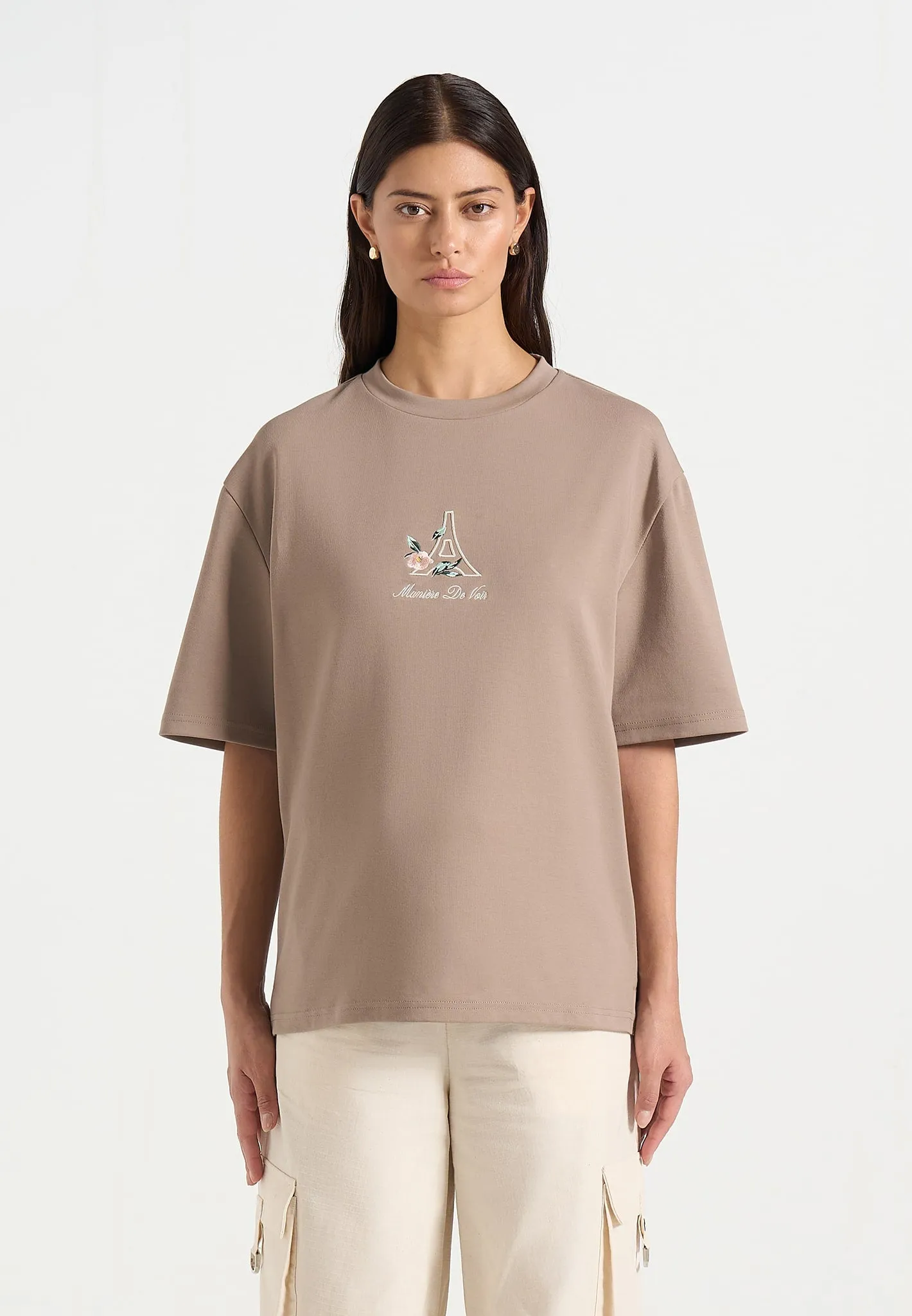 TS008 - Unisex Floral Eiffel Cotton T-Shirt - Taupe sold by Maniere De Voir product image thumbnail 5