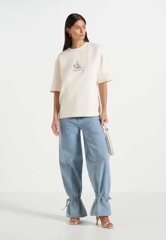 TS008 - Unisex Floral Eiffel Cotton T-Shirt - Cream made by Maniere De Voir