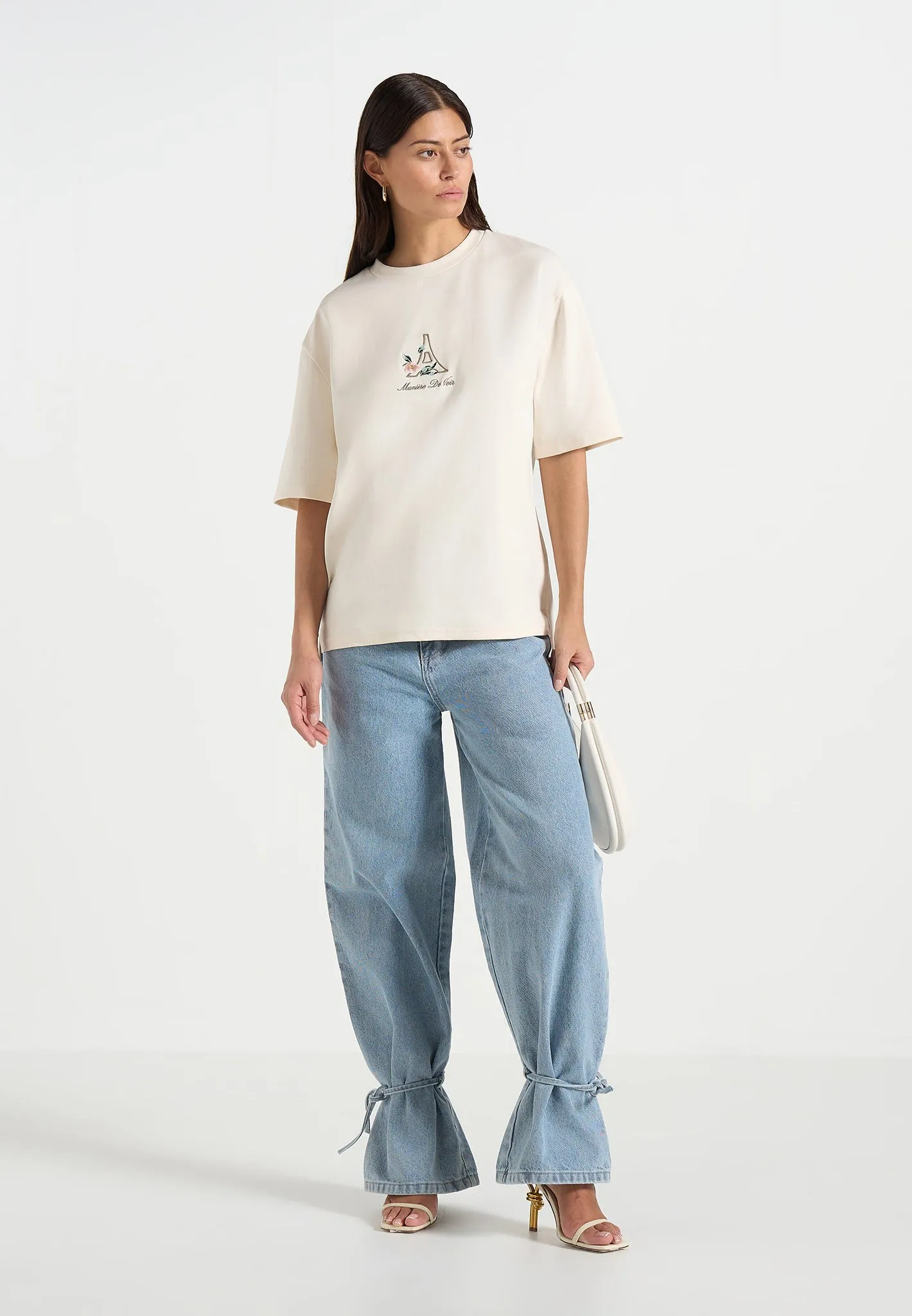 TS008 - Unisex Floral Eiffel Cotton T-Shirt - Cream sold by Maniere De Voir