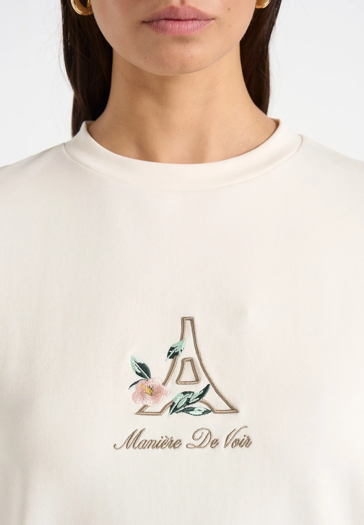 TS008 - Unisex Floral Eiffel Cotton T-Shirt - Cream sold by Maniere De Voir product image thumbnail 3