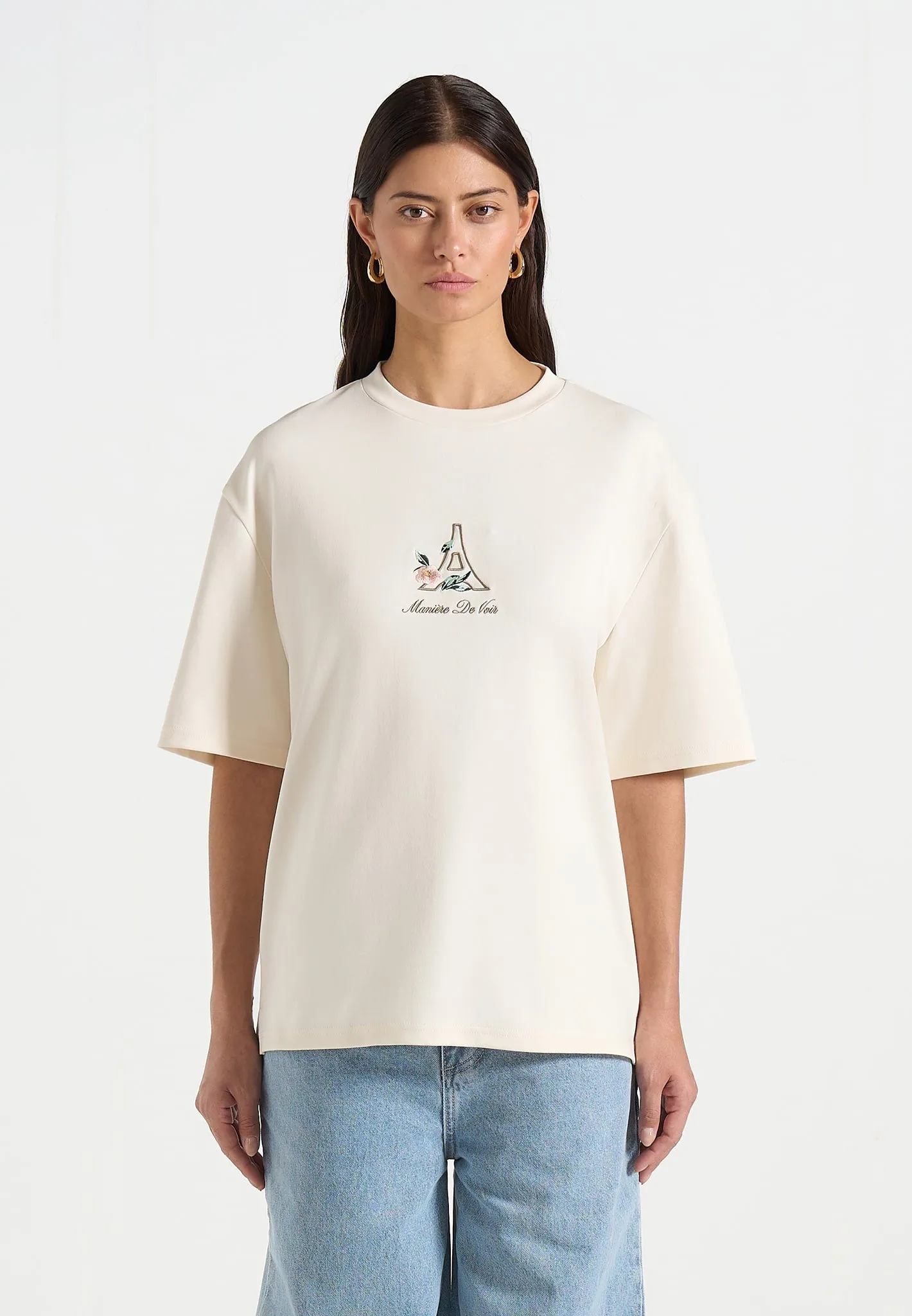TS008 - Unisex Floral Eiffel Cotton T-Shirt - Cream sold by Maniere De Voir product image thumbnail 5