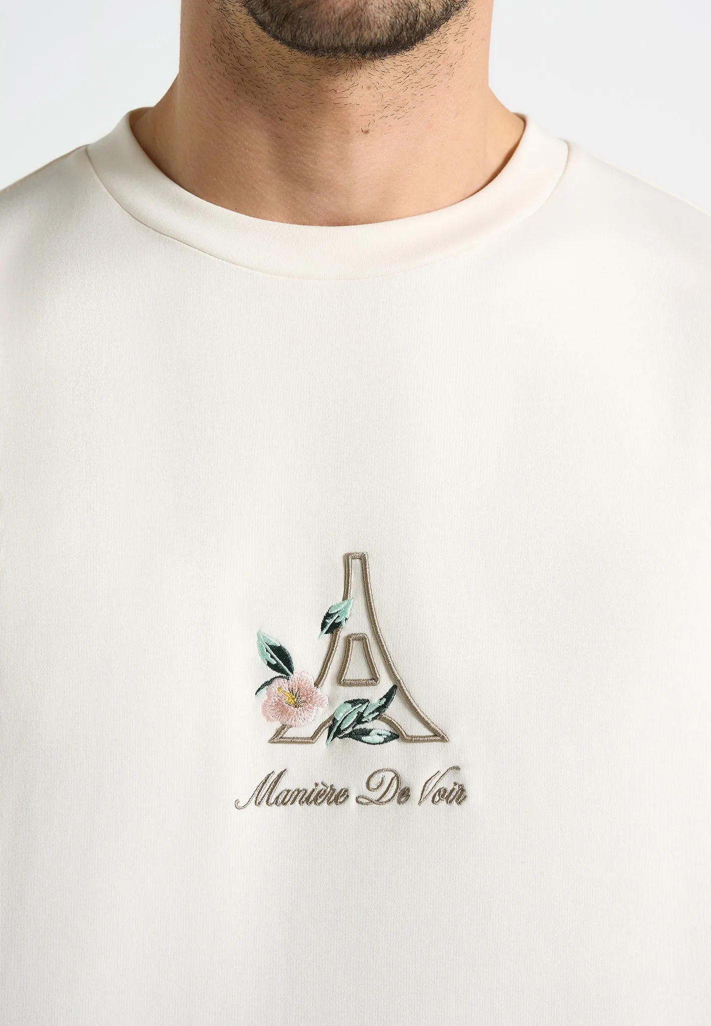 TS008 - Unisex Floral Eiffel Cotton T-Shirt - Cream sold by Maniere De Voir product image thumbnail 4
