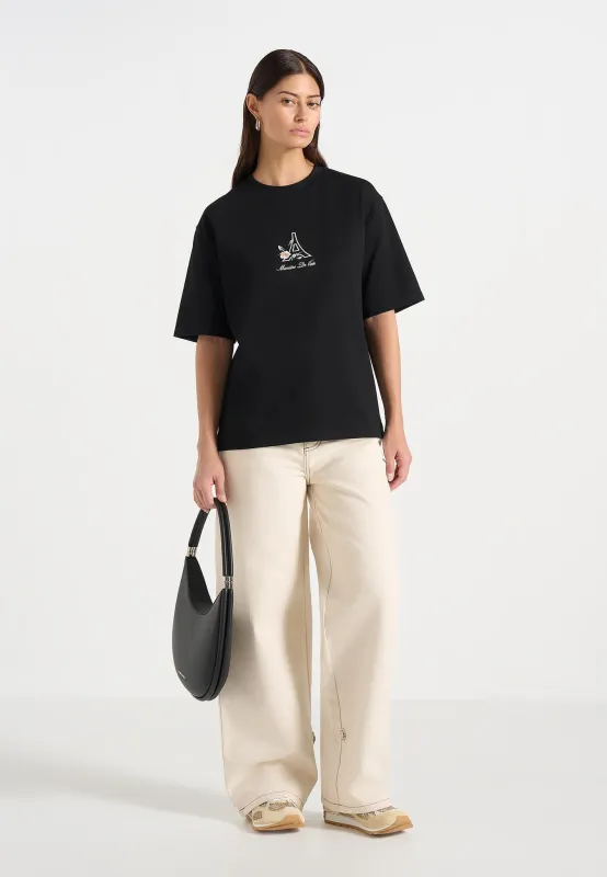 TS008 - Unisex Floral Eiffel Cotton T-Shirt - Black made by Maniere De Voir