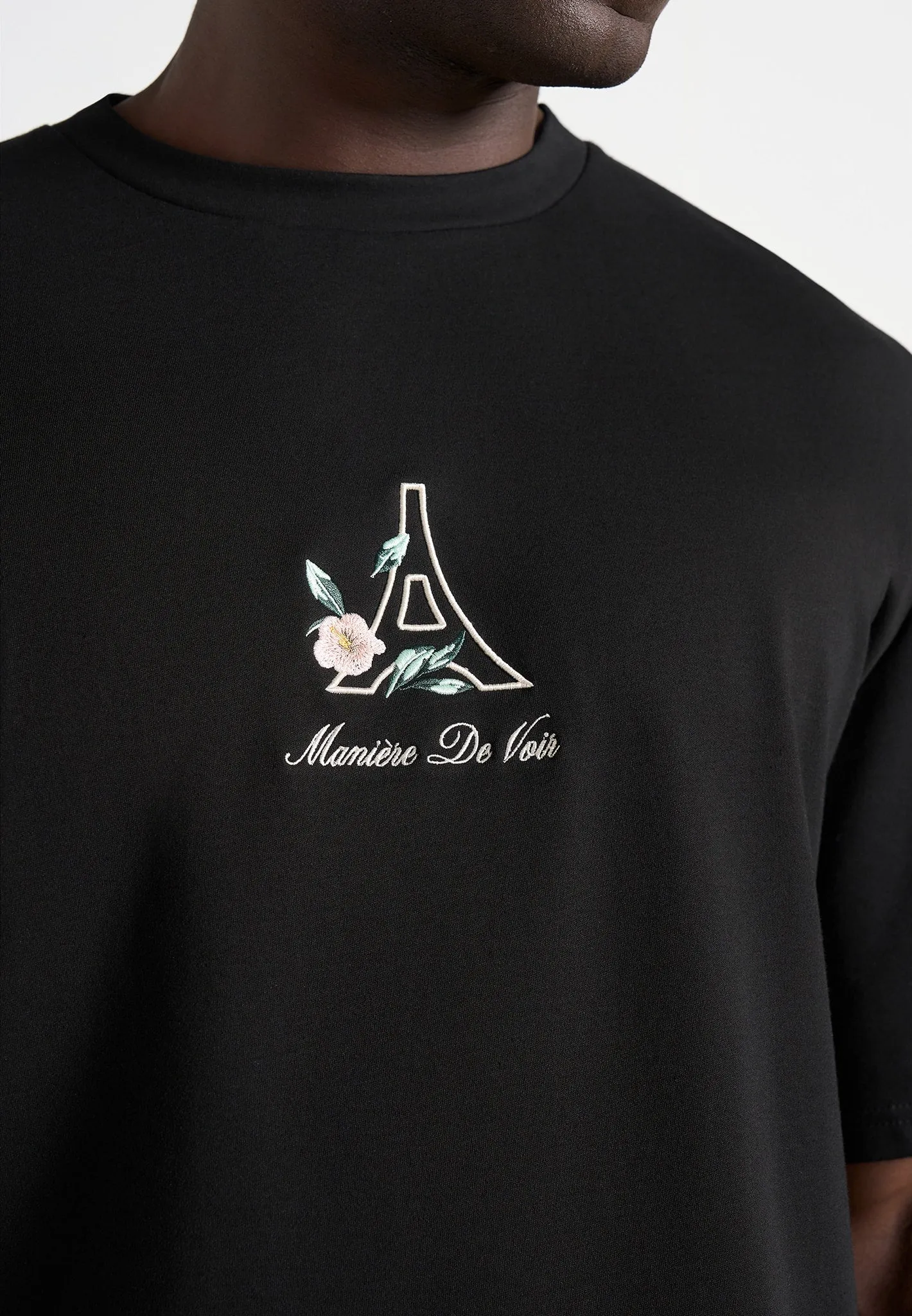 TS008 - Unisex Floral Eiffel Cotton T-Shirt - Black sold by Maniere De Voir product image thumbnail 4