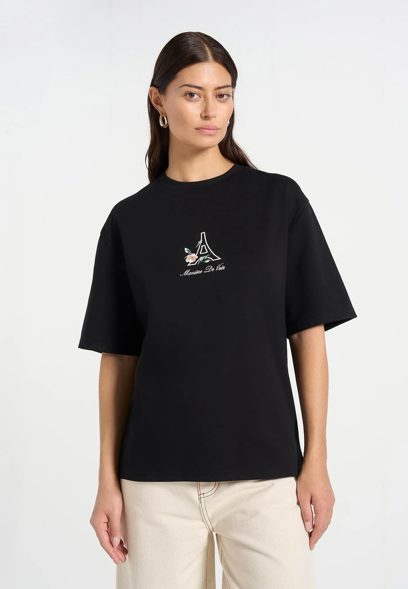 TS008 - Unisex Floral Eiffel Cotton T-Shirt - Black sold by Maniere De Voir product image thumbnail 5