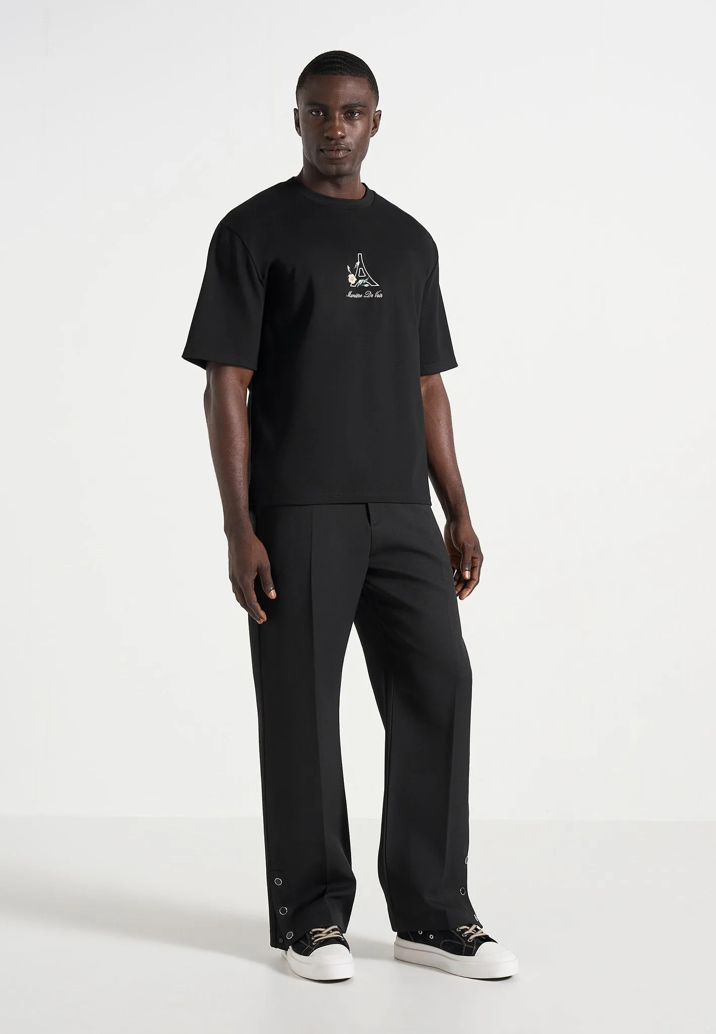 TS008 - Unisex Floral Eiffel Cotton T-Shirt - Black sold by Maniere De Voir product image thumbnail 2