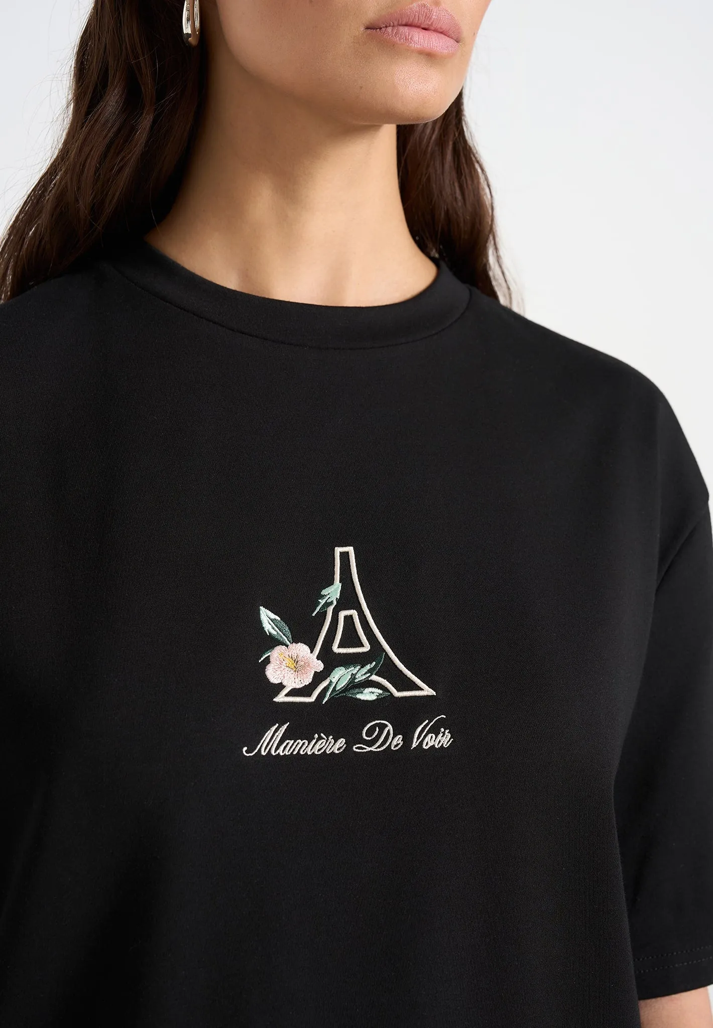 TS008 - Unisex Floral Eiffel Cotton T-Shirt - Black sold by Maniere De Voir product image thumbnail 3