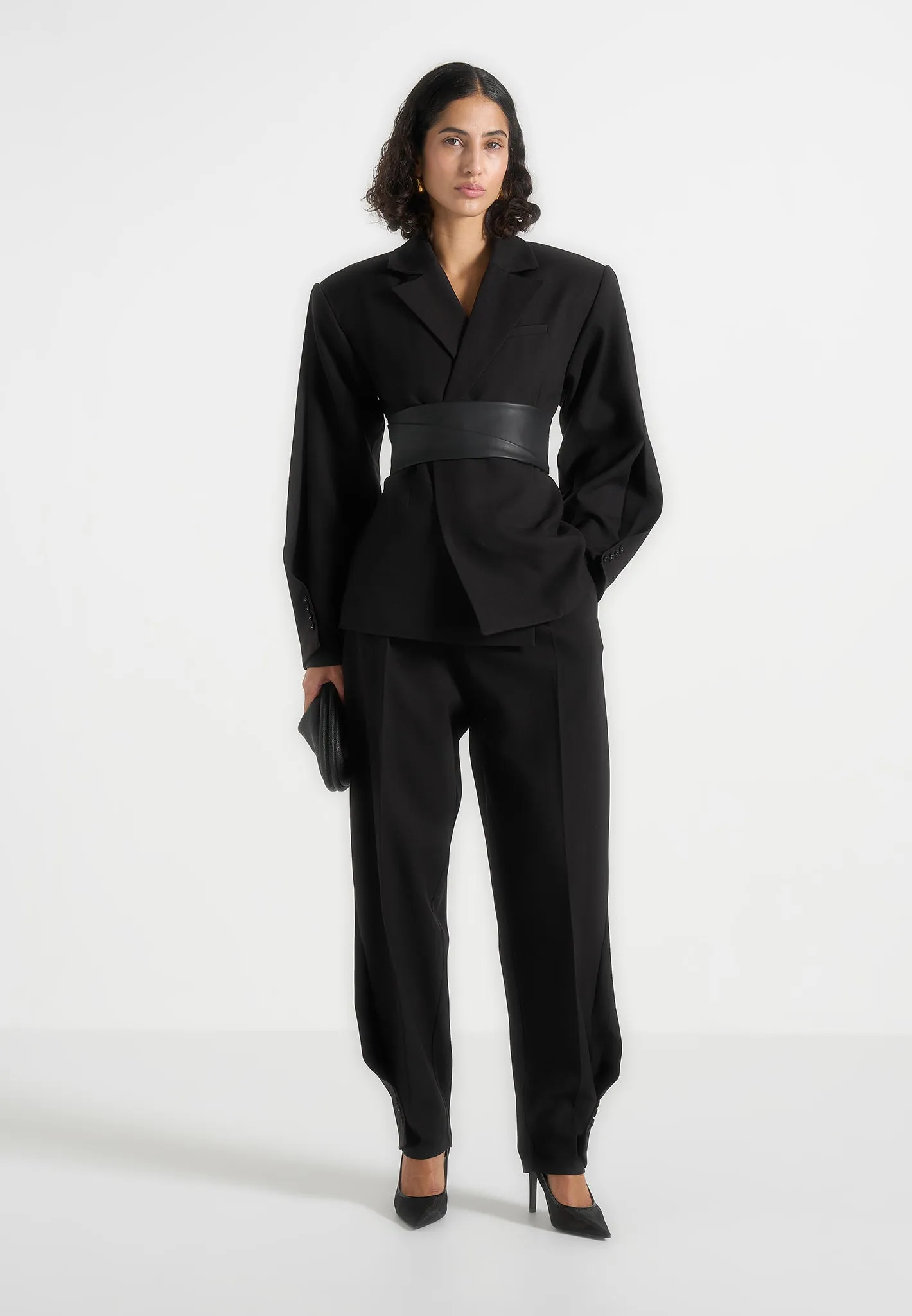 Marie - Twist Sleeve Blazer with Belt - Black sold by Maniere De Voir