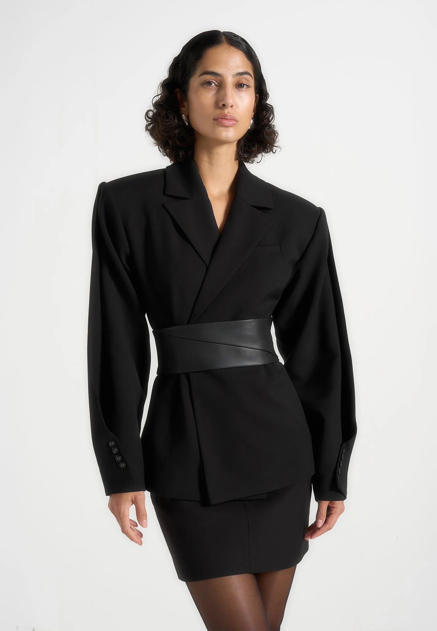 Marie - Twist Sleeve Blazer with Belt - Black sold by Maniere De Voir product image thumbnail 2