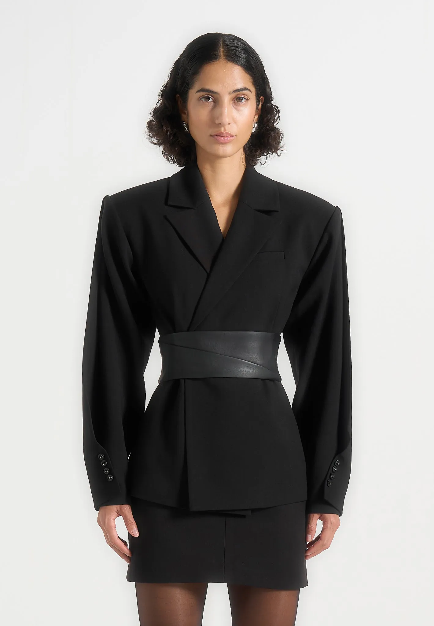 Marie - Twist Sleeve Blazer with Belt - Black sold by Maniere De Voir product image thumbnail 5