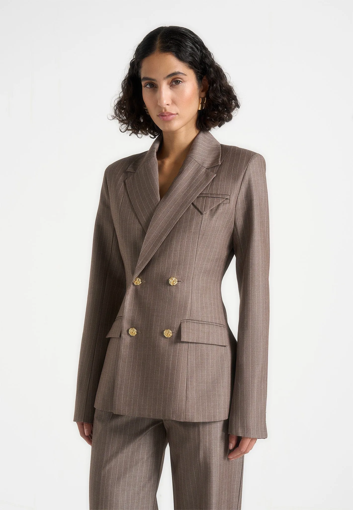 Maia - Pinstripe Double Breasted Blazer - Taupe sold by Maniere De Voir product image thumbnail 4
