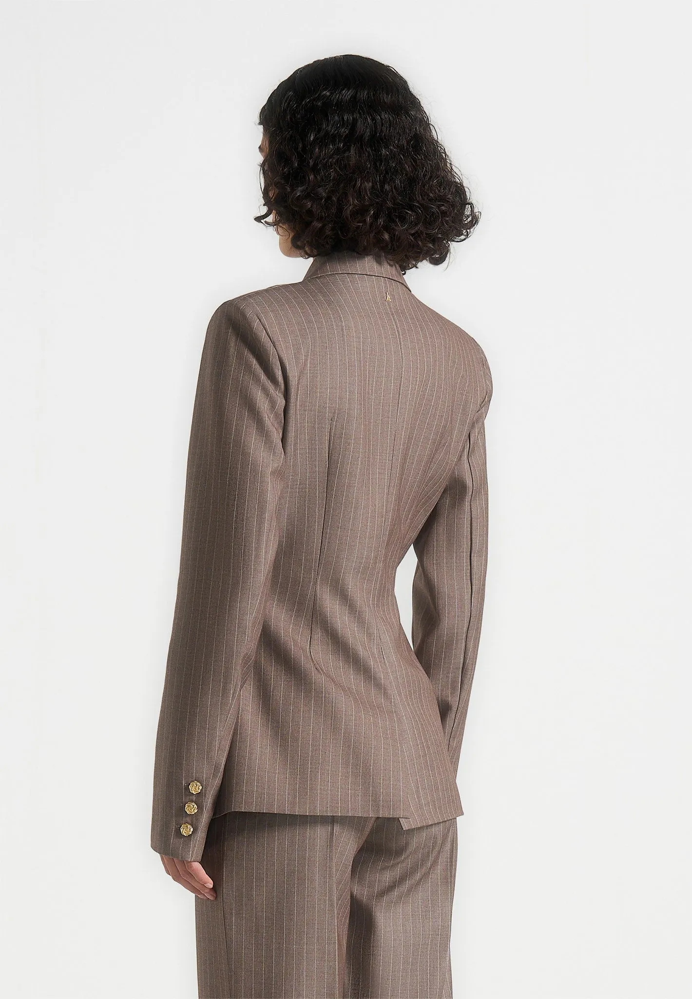 Maia - Pinstripe Double Breasted Blazer - Taupe sold by Maniere De Voir product image thumbnail 5