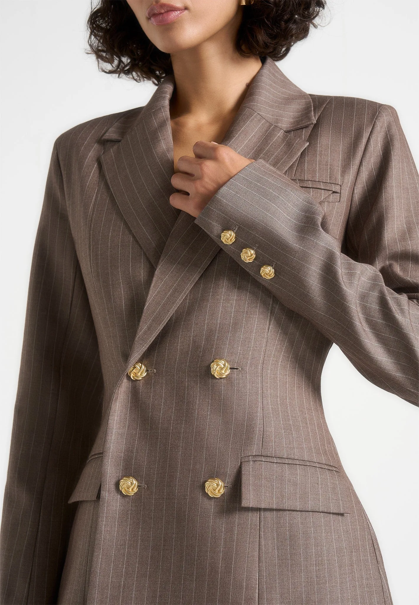 Maia - Pinstripe Double Breasted Blazer - Taupe sold by Maniere De Voir product image thumbnail 3
