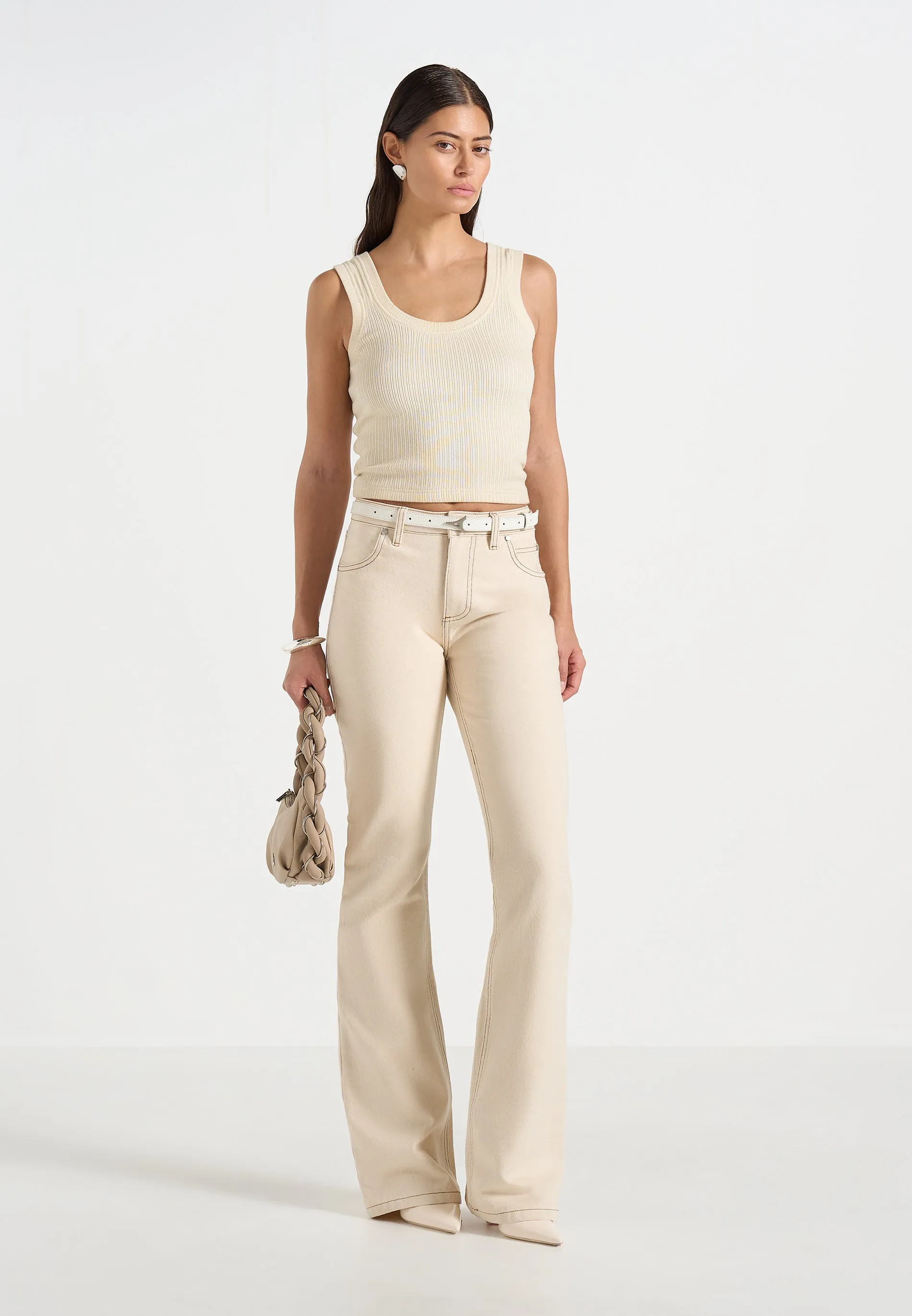 Abbie - Stacked Fit And Flare Jeans - Cream sold by Maniere De Voir product image thumbnail 2