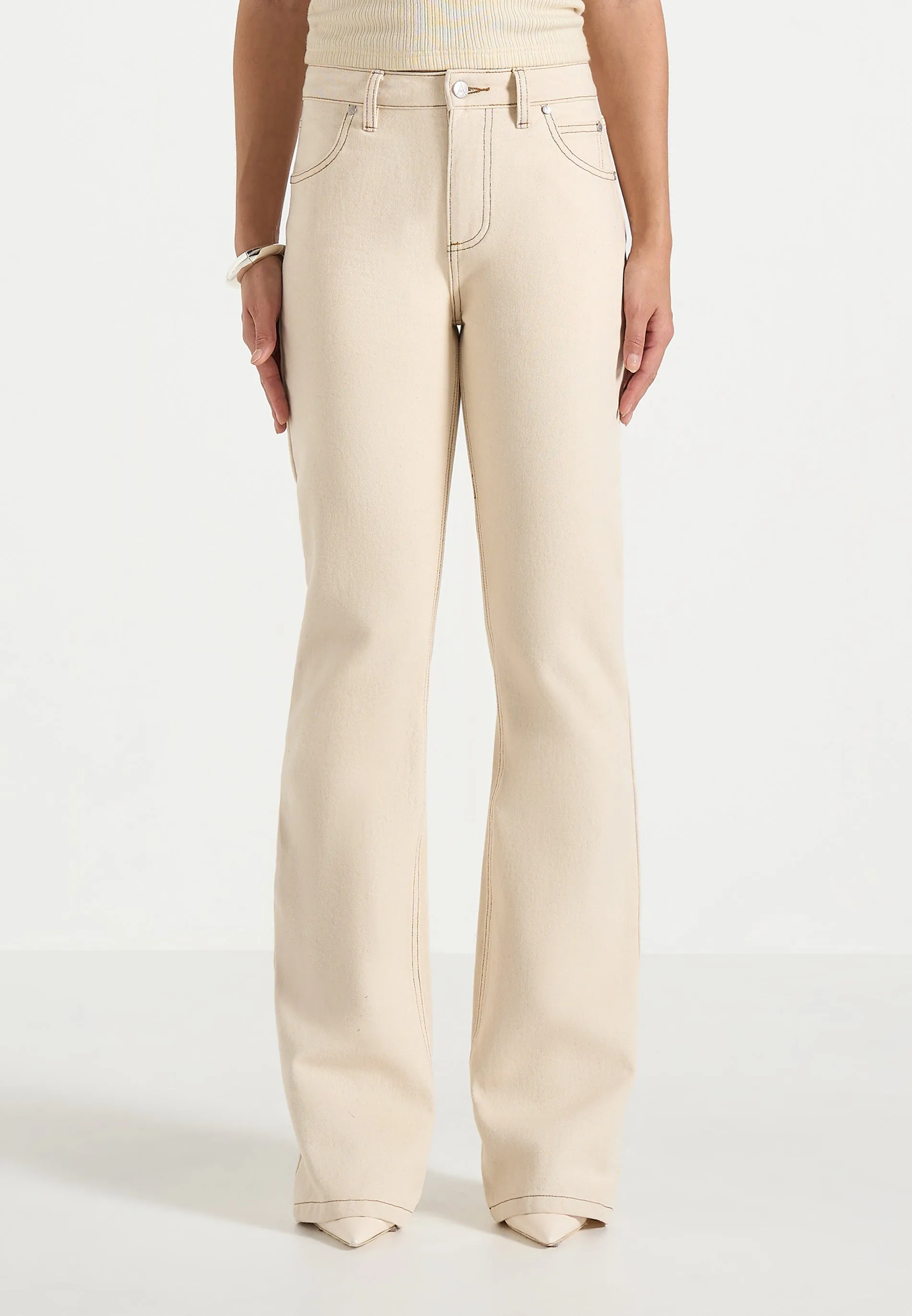 Abbie - Stacked Fit And Flare Jeans - Cream sold by Maniere De Voir product image thumbnail 3