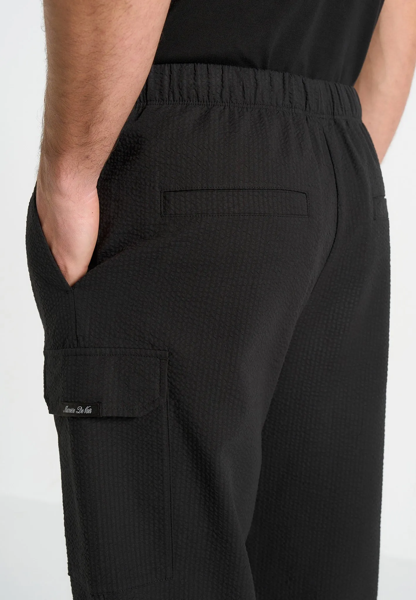 Rayan - Textured Cargo Trousers - Black sold by Maniere De Voir product image thumbnail 3