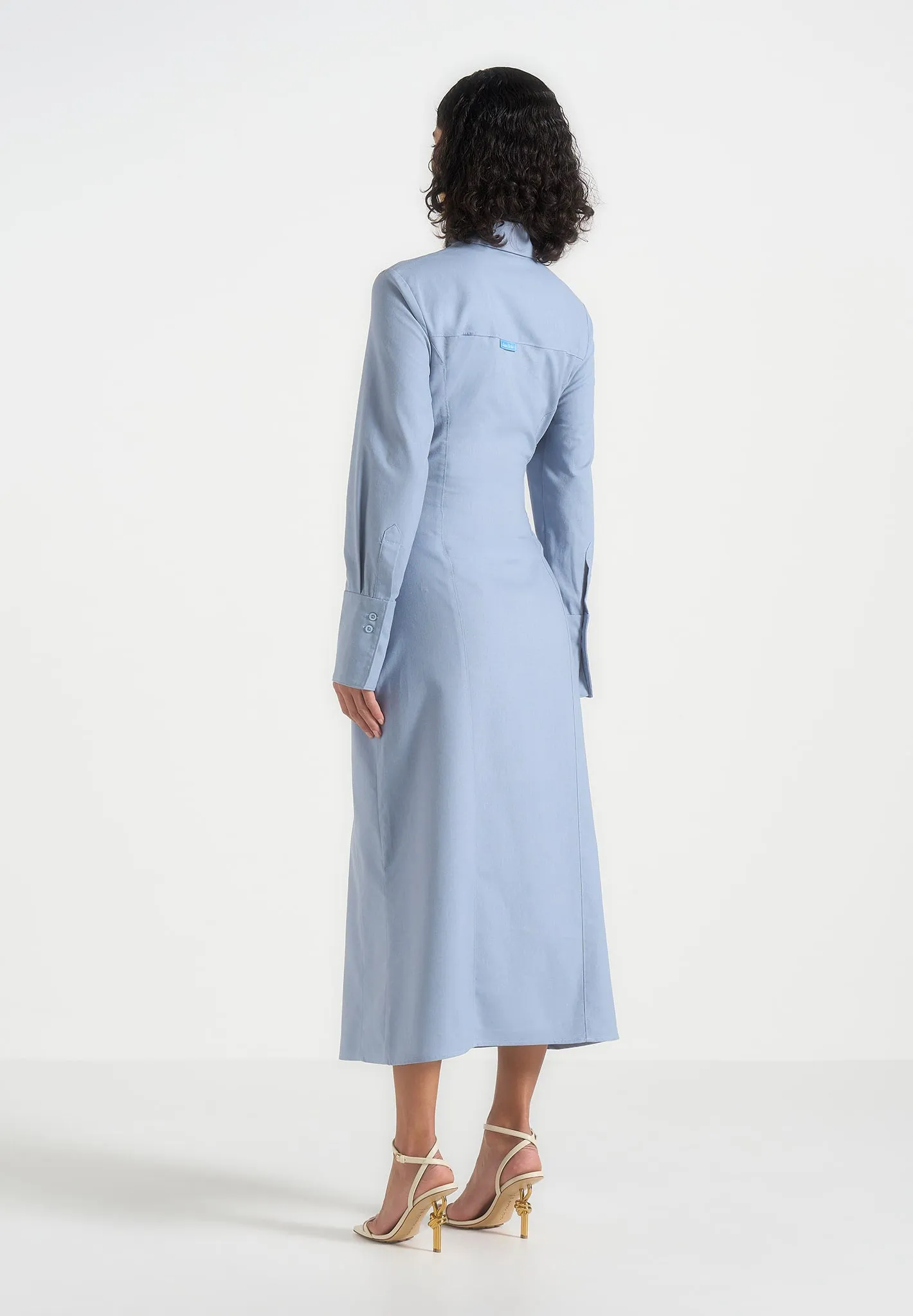 Fern - Linen Midi Shirt Dress With Tie Waist - Blue sold by Maniere De Voir product image thumbnail 3