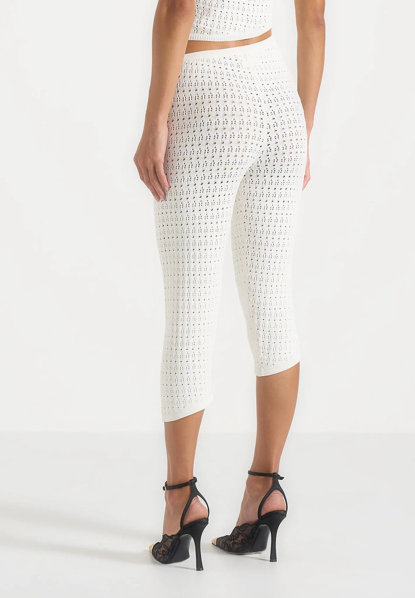 Aimee - Pointelle Asymmetric Capri Leggings - Cream sold by Maniere De Voir product image thumbnail 3