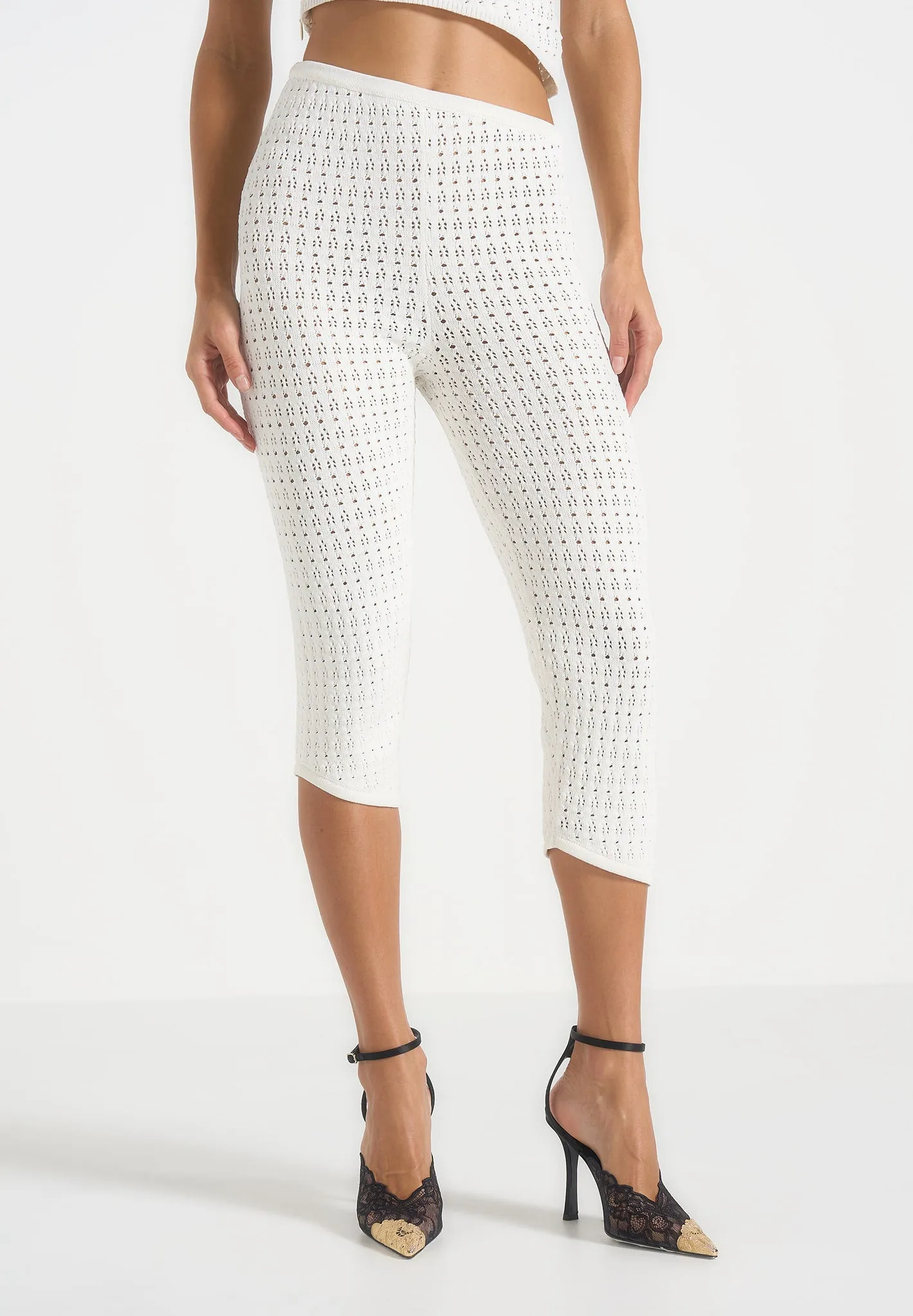 Aimee - Pointelle Asymmetric Capri Leggings - Cream sold by Maniere De Voir product image thumbnail 2