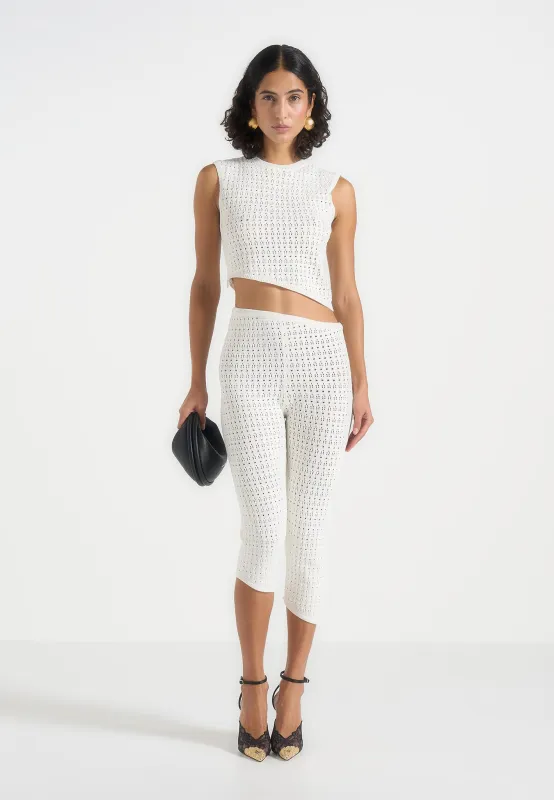Aimee - Pointelle Asymmetric Capri Leggings - Cream made by Maniere De Voir