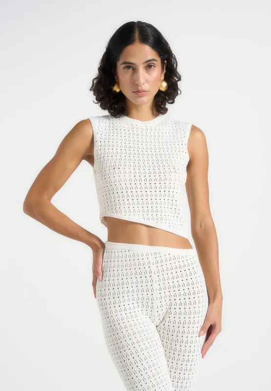 Eugenie - Pointelle Asymmetric Top - Cream made by Maniere De Voir