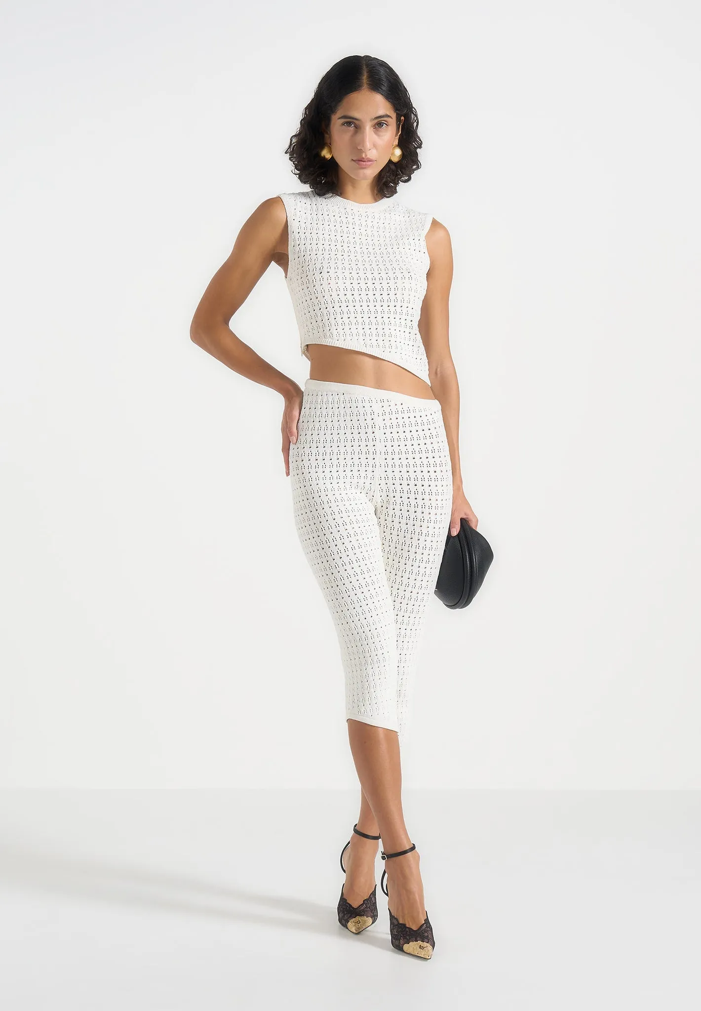 Eugenie - Pointelle Asymmetric Top - Cream sold by Maniere De Voir product image thumbnail 2