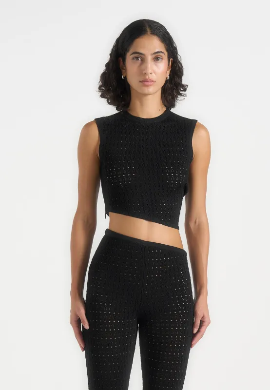Eugenie - Pointelle Asymmetric Top - Black made by Maniere De Voir