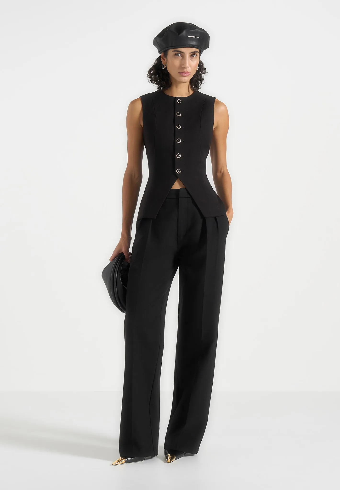 Maisie - Tailored Crew Neck Cinch Waistcoat - Black sold by Maniere De Voir product image thumbnail 2