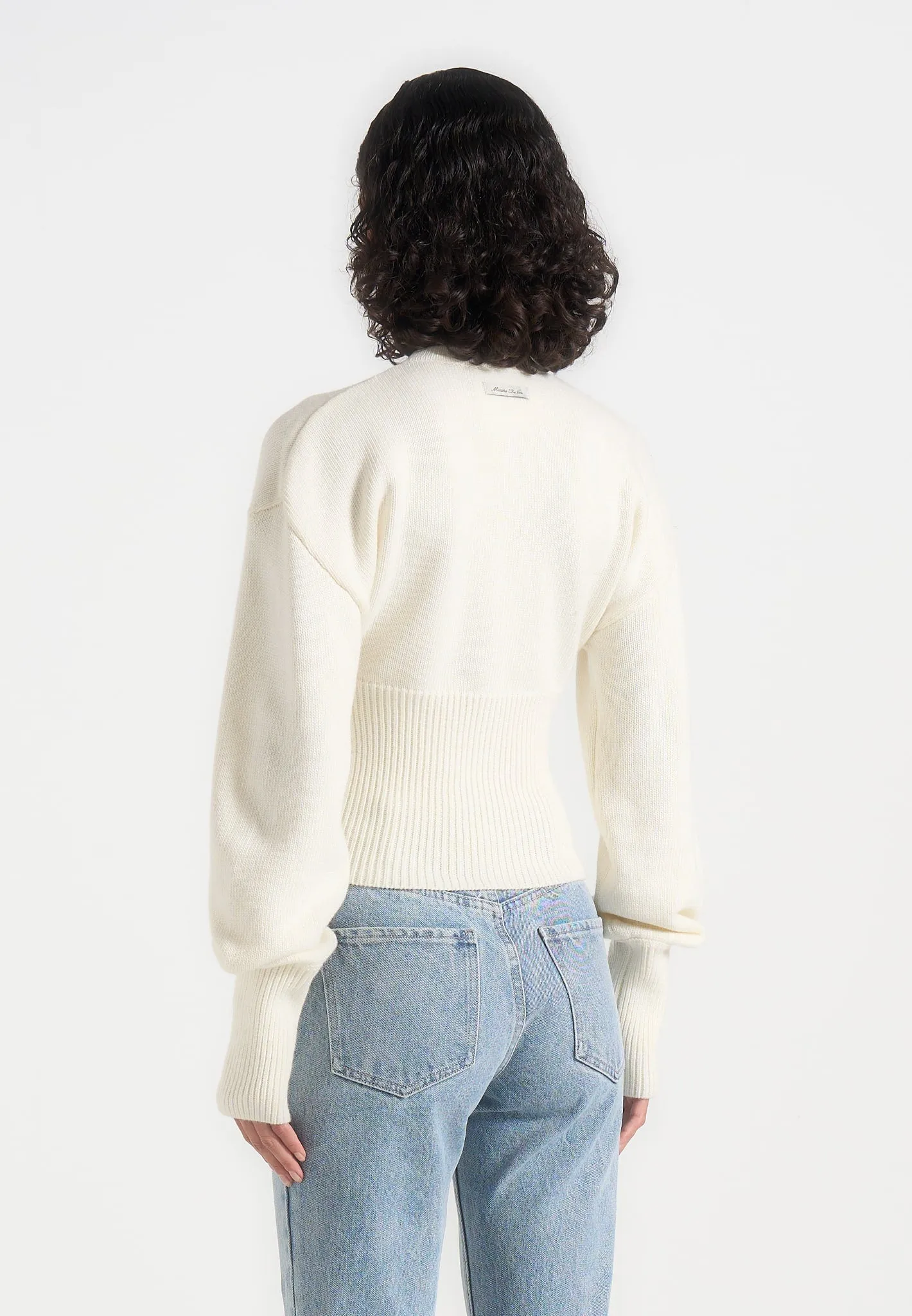 Mayla - Knitted Cinch Waist Cardigan - Cream sold by Maniere De Voir product image thumbnail 4