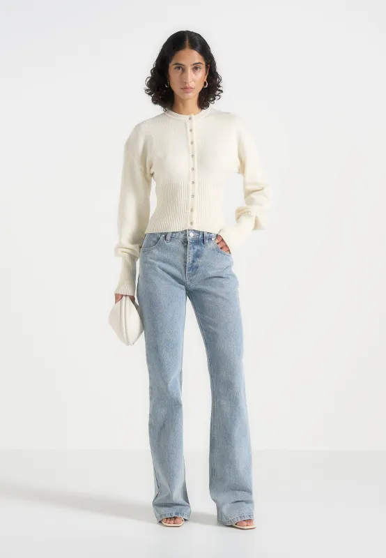 Mayla - Knitted Cinch Waist Cardigan - Cream made by Maniere De Voir