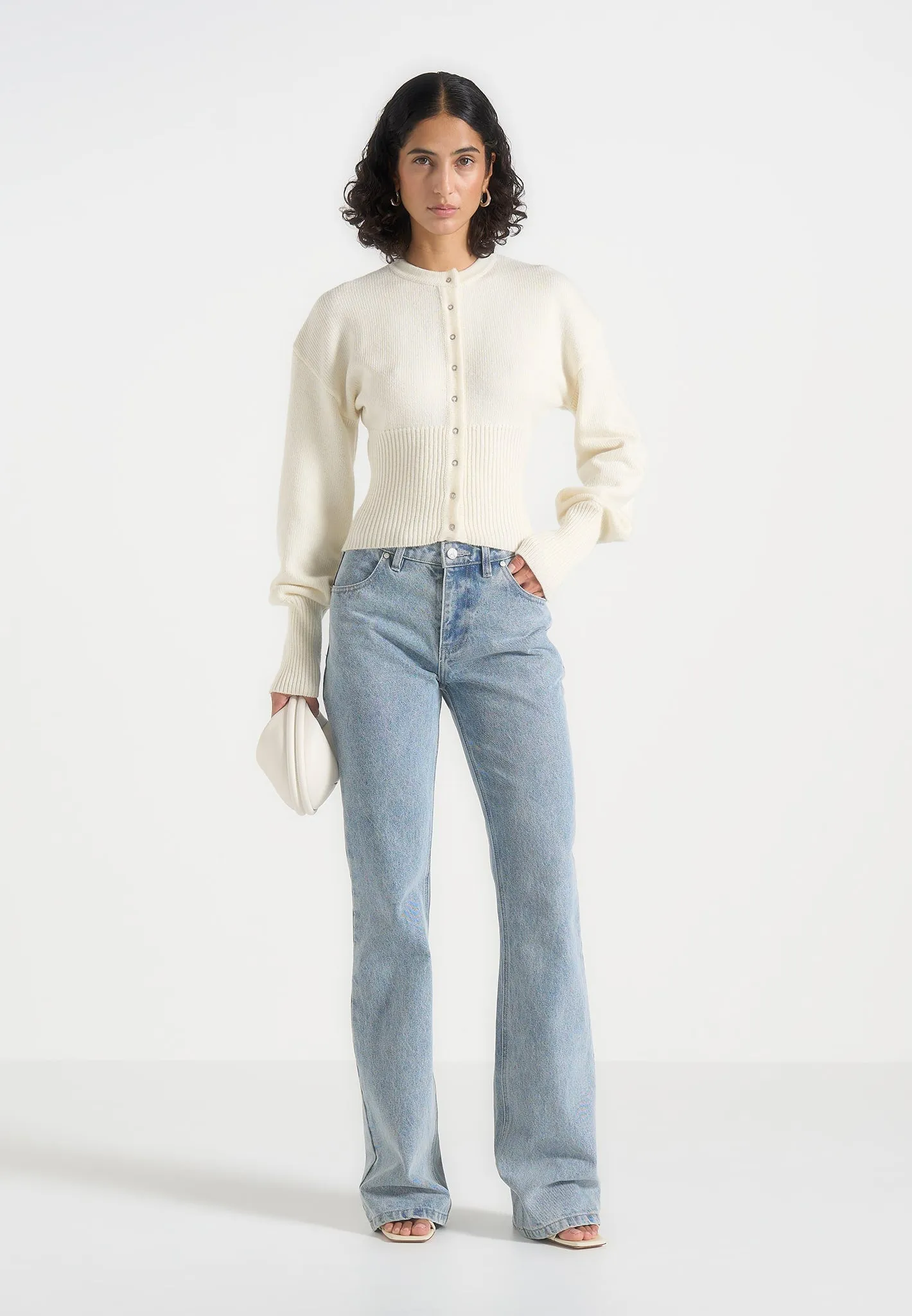 Mayla - Knitted Cinch Waist Cardigan - Cream sold by Maniere De Voir