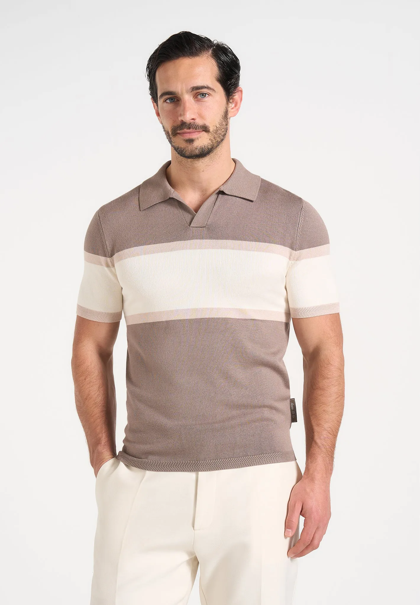Enzo - Colour Block Polo Top - Mushroom sold by Maniere De Voir product image thumbnail 2