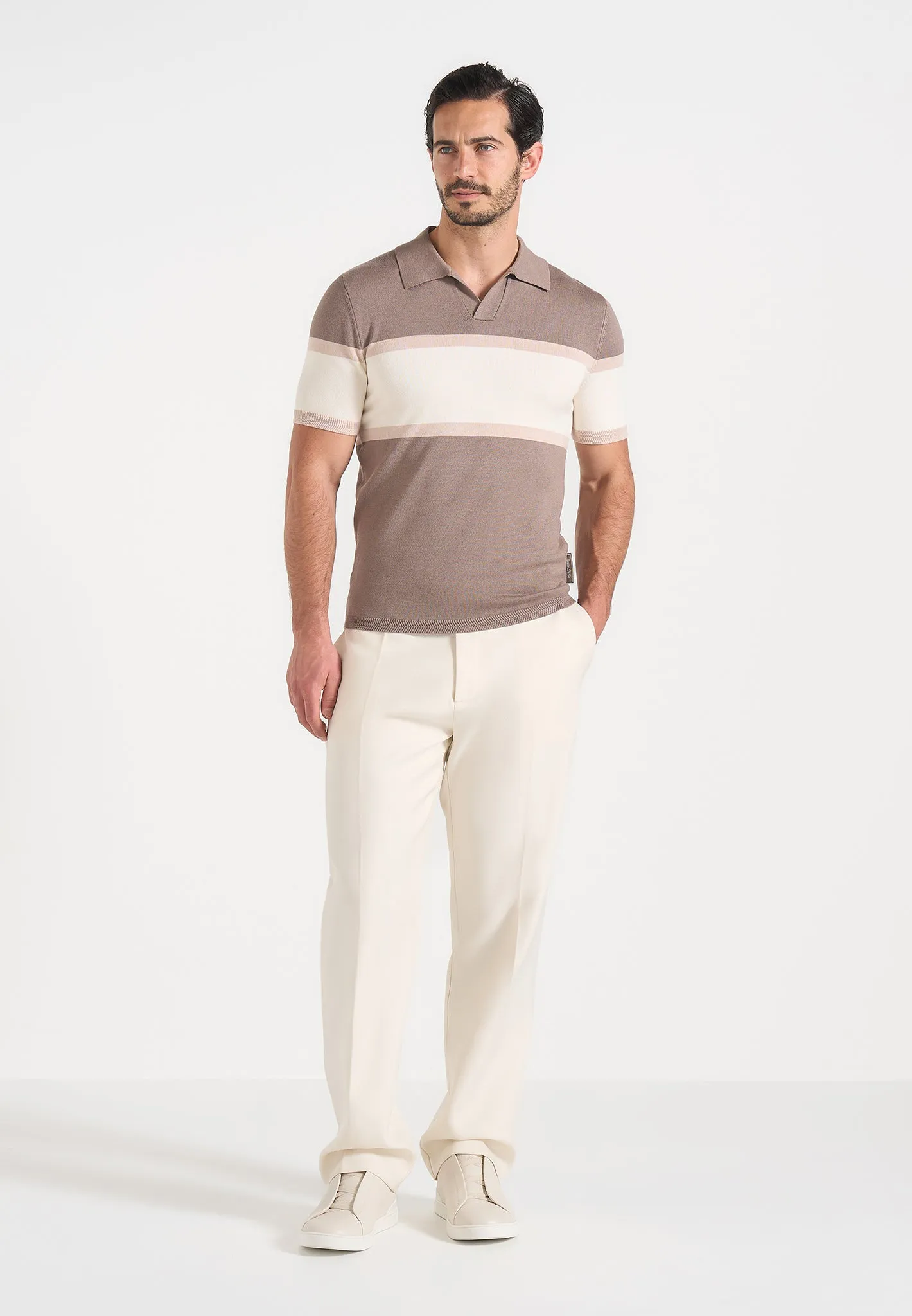 Enzo - Colour Block Polo Top - Mushroom sold by Maniere De Voir