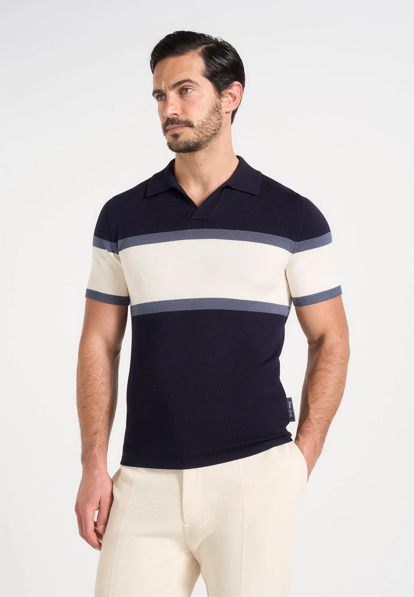 Enzo - Colour Block Polo Top - Navy sold by Maniere De Voir product image thumbnail 2