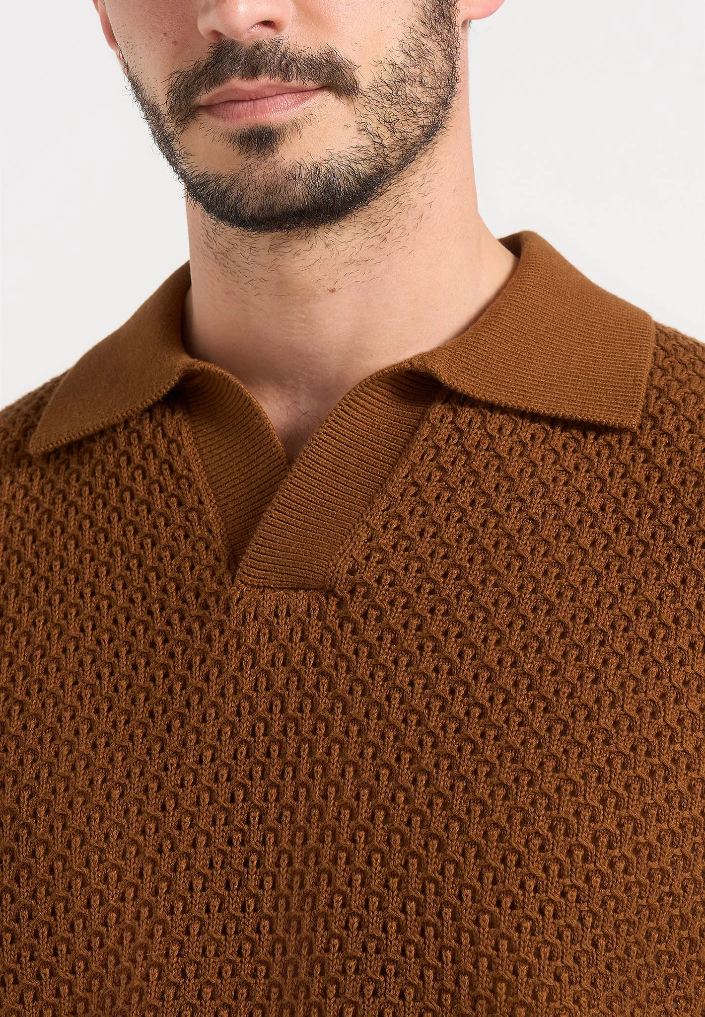 Conrad - Open Knit Polo Shirt - Fawn sold by Maniere De Voir product image thumbnail 5