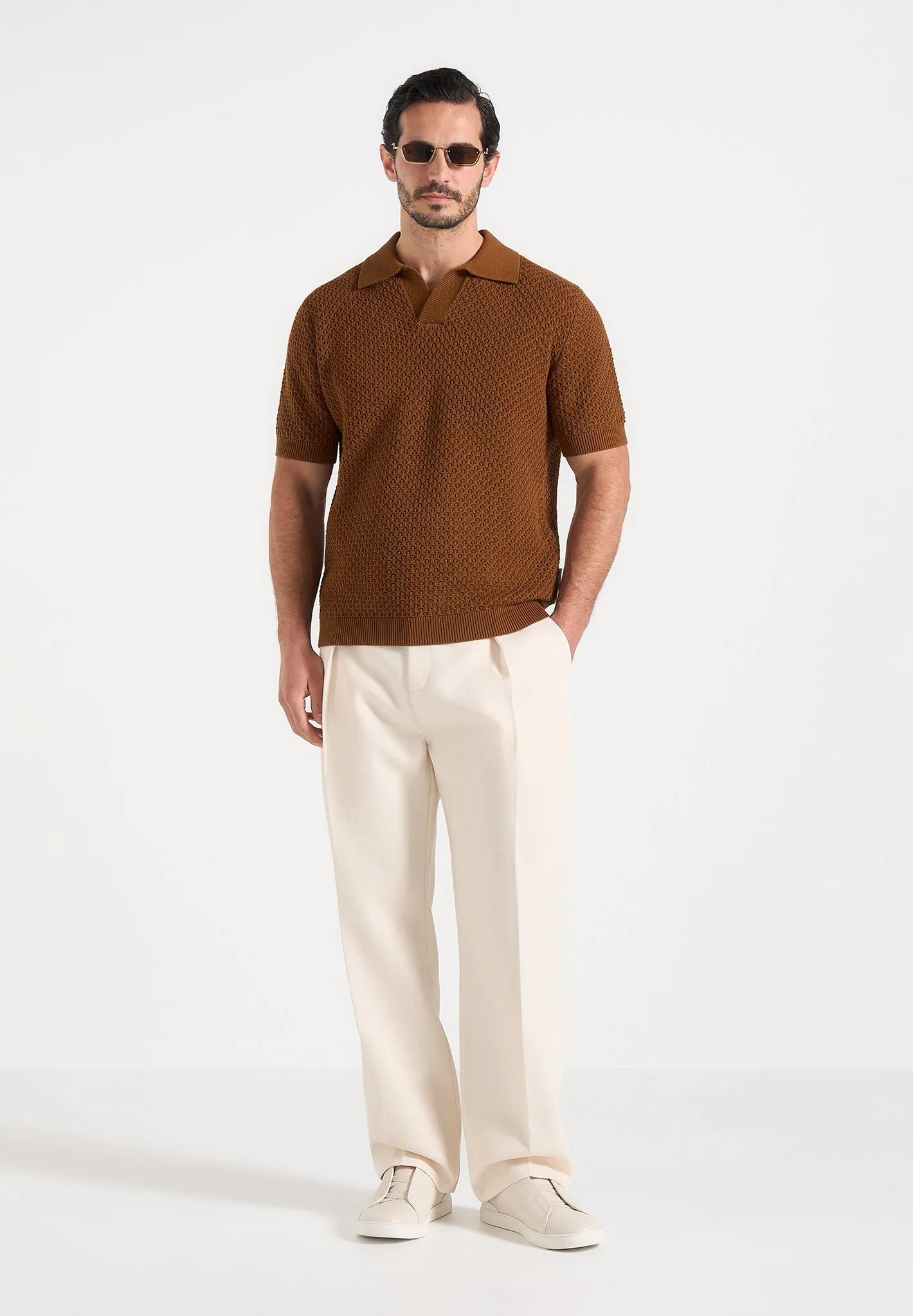 Conrad - Open Knit Polo Shirt - Fawn sold by Maniere De Voir