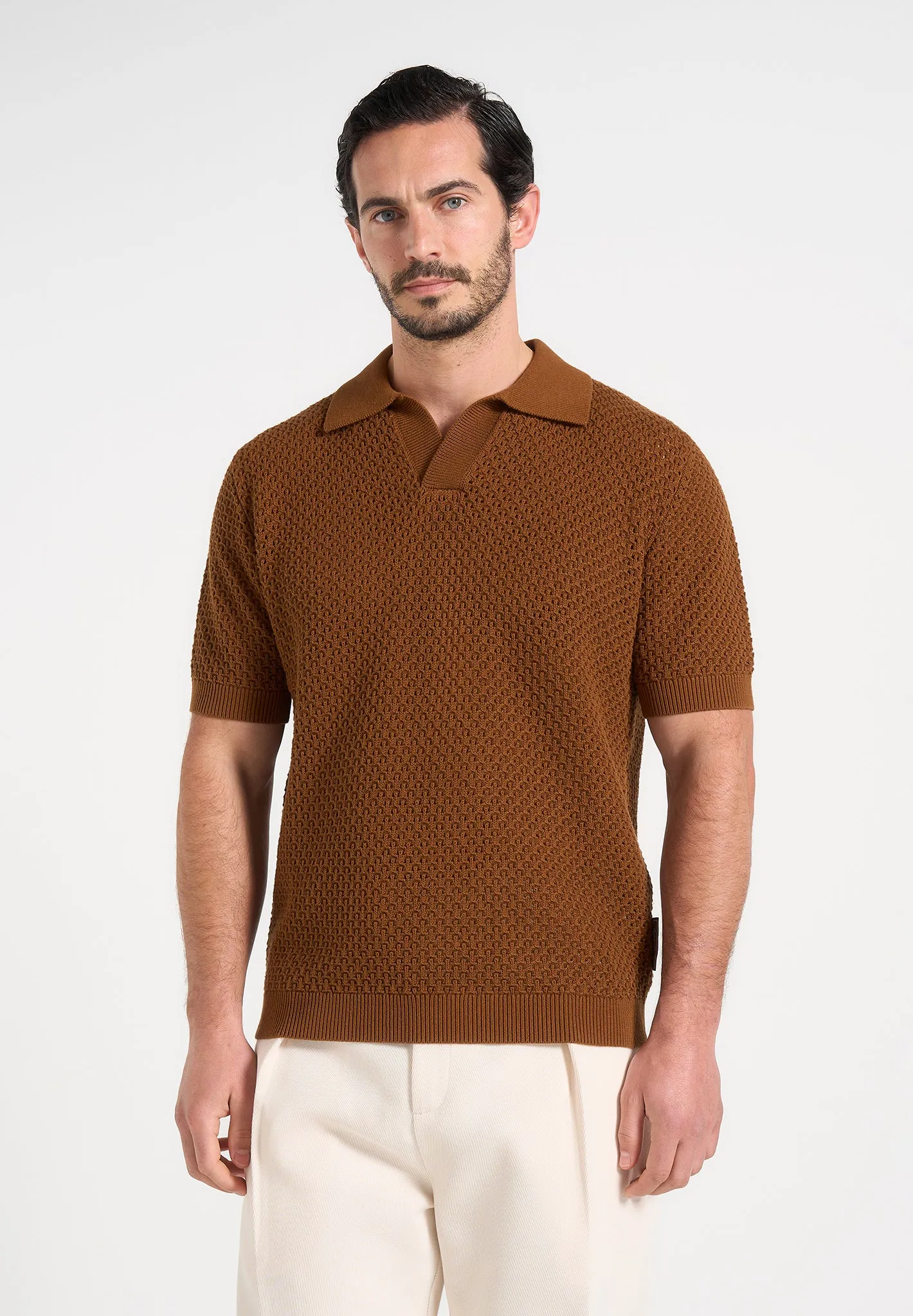 Conrad - Open Knit Polo Shirt - Fawn sold by Maniere De Voir product image thumbnail 2