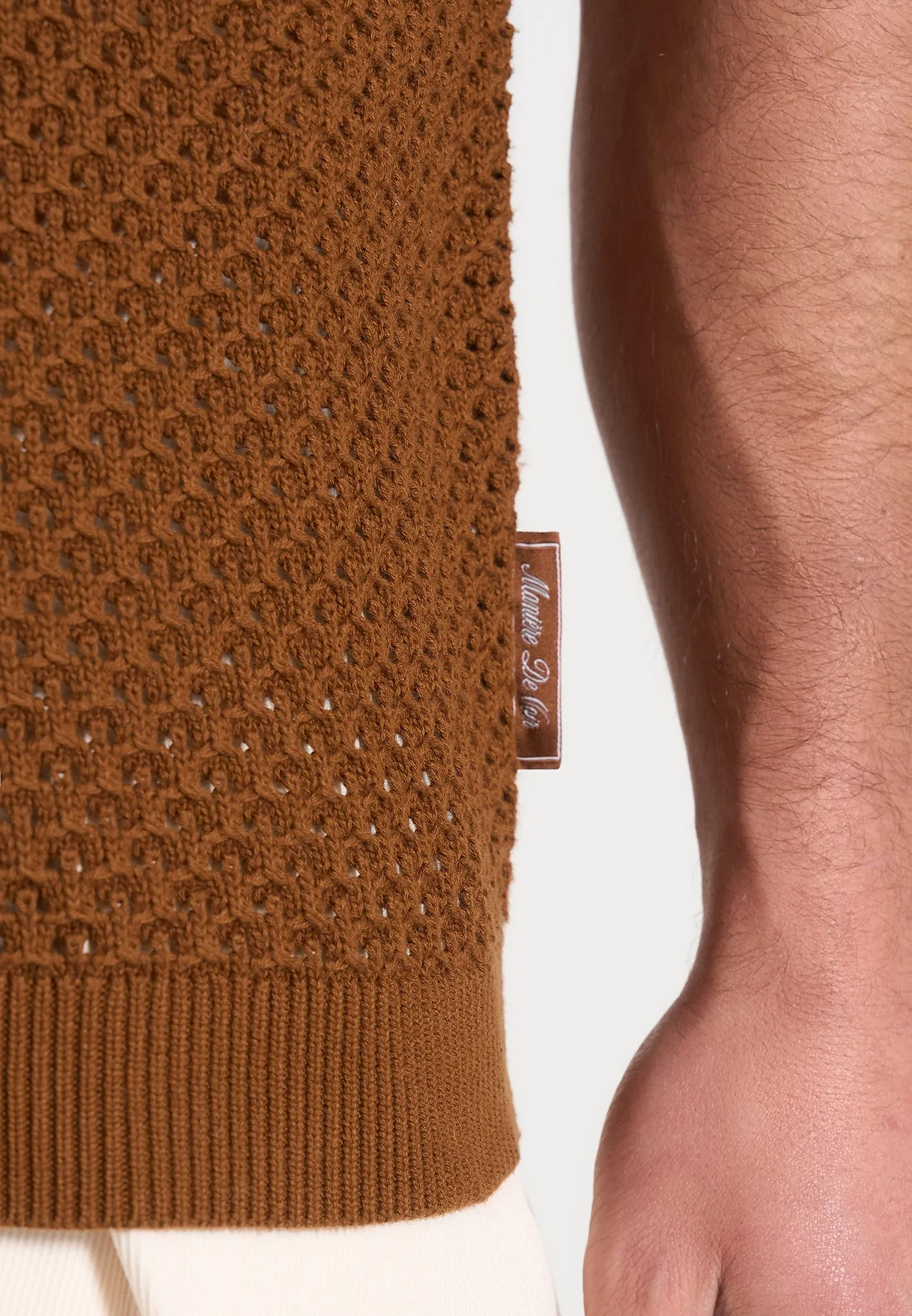 Conrad - Open Knit Polo Shirt - Fawn sold by Maniere De Voir product image thumbnail 4