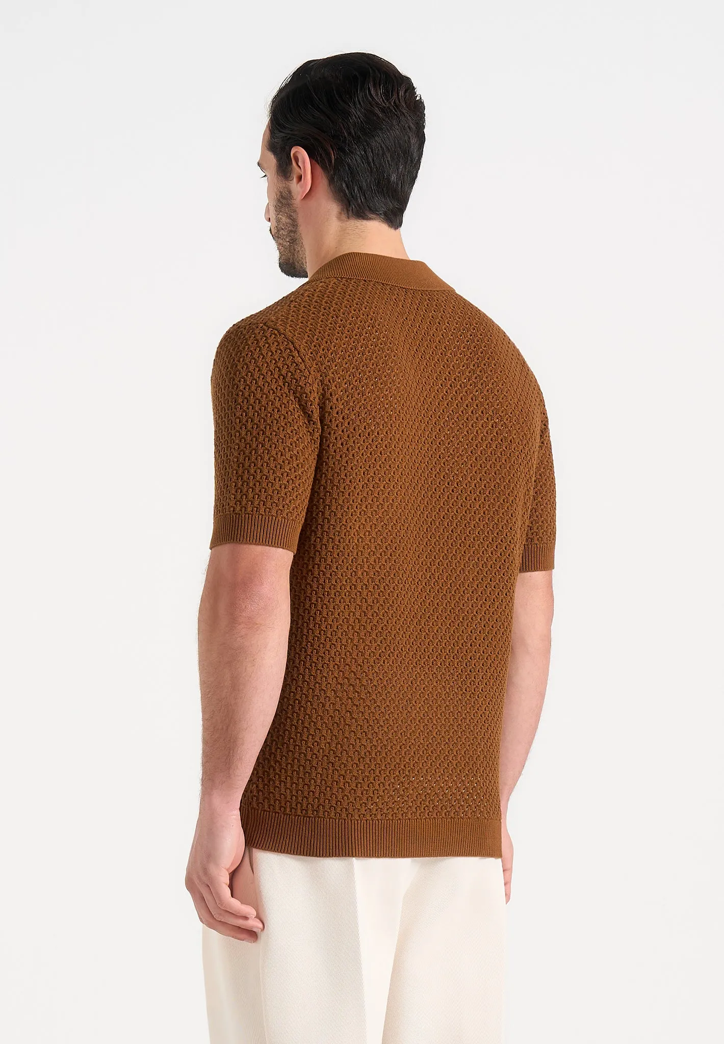 Conrad - Open Knit Polo Shirt - Fawn sold by Maniere De Voir product image thumbnail 3