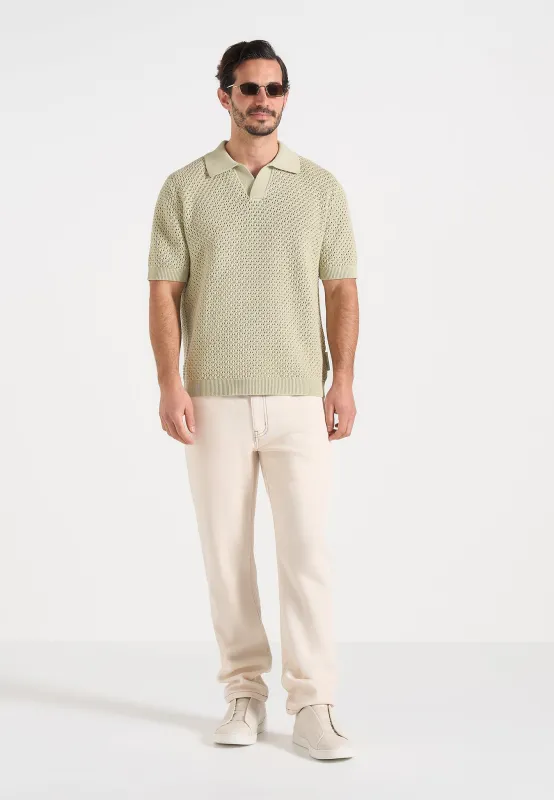 Conrad - Open Knit Polo Shirt - Sage made by Maniere De Voir