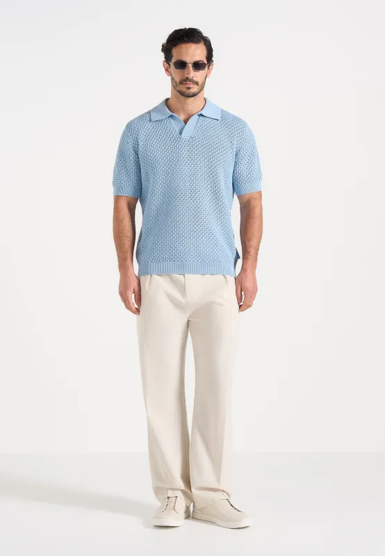 Conrad - Open Knit Polo Shirt - Pale Blue made by Maniere De Voir