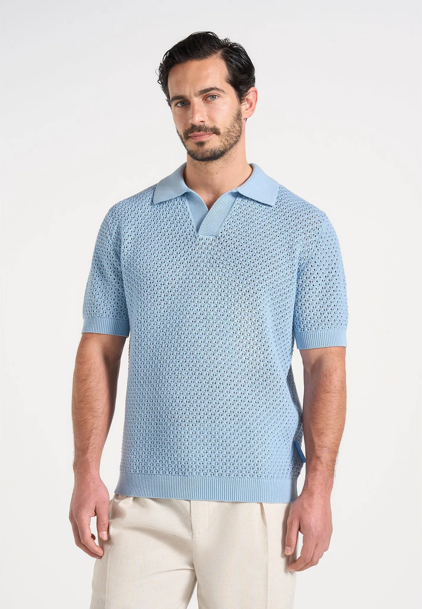 Conrad - Open Knit Polo Shirt - Pale Blue sold by Maniere De Voir product image thumbnail 2
